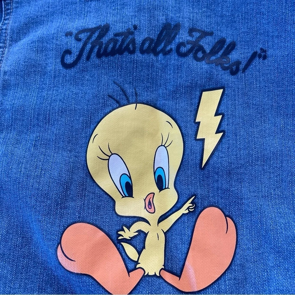 Girls Looney Tunes Tweety Bird Denim Basic Jacket Blue XL 14-16